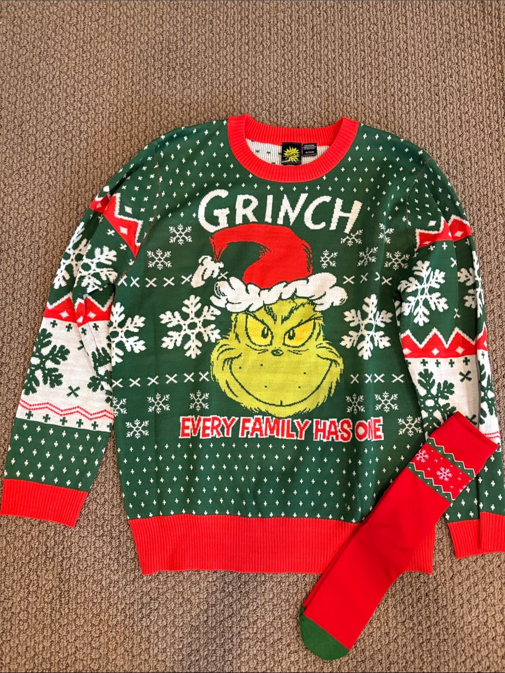 The Grinch Holiday Crewneck Sweater - Green with Red Accents